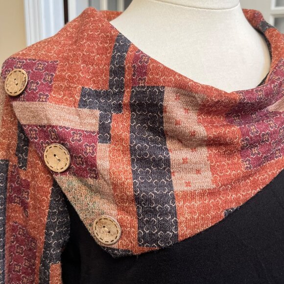 Radzoli Womens Asymmetrical Button Cowl Neck Patchwork Tunic Dress Small - Picture 6 of 10